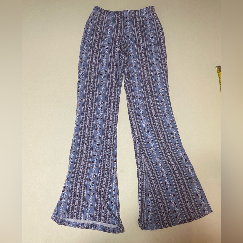 Elegant Blue Floral Women's Wide Leg Pants